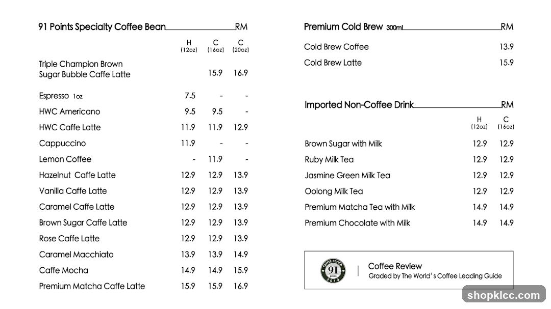 91 Points Specialty Coffee Bean Menu