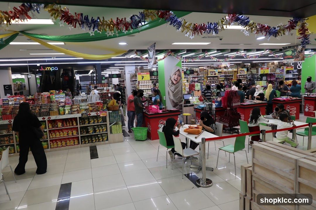 Supermarket Interior with Decorations and Shoppers
