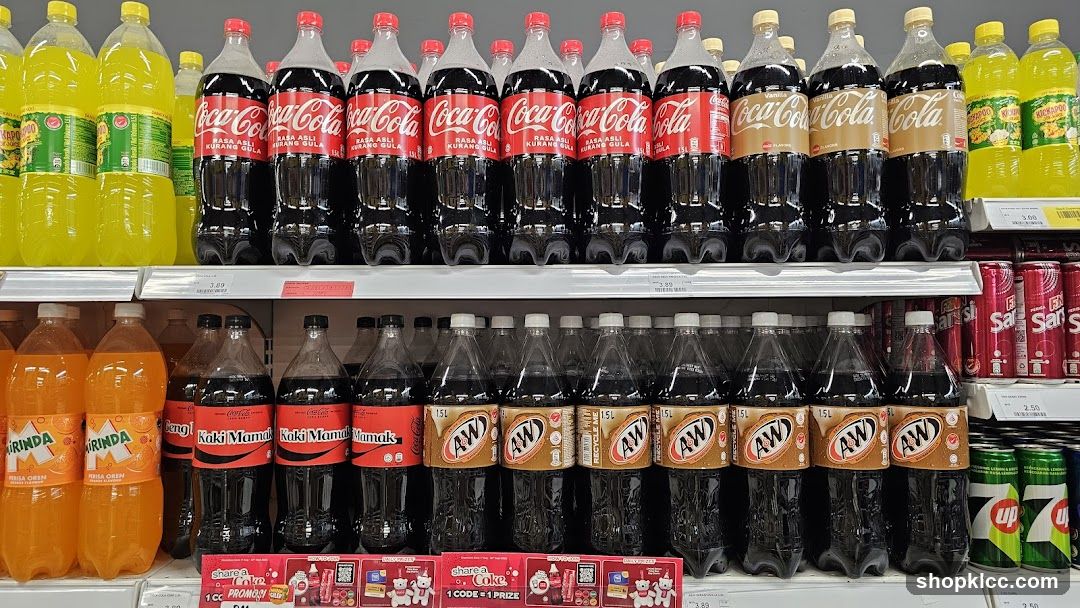 Coca-Cola and A&W Bottles on Shelf