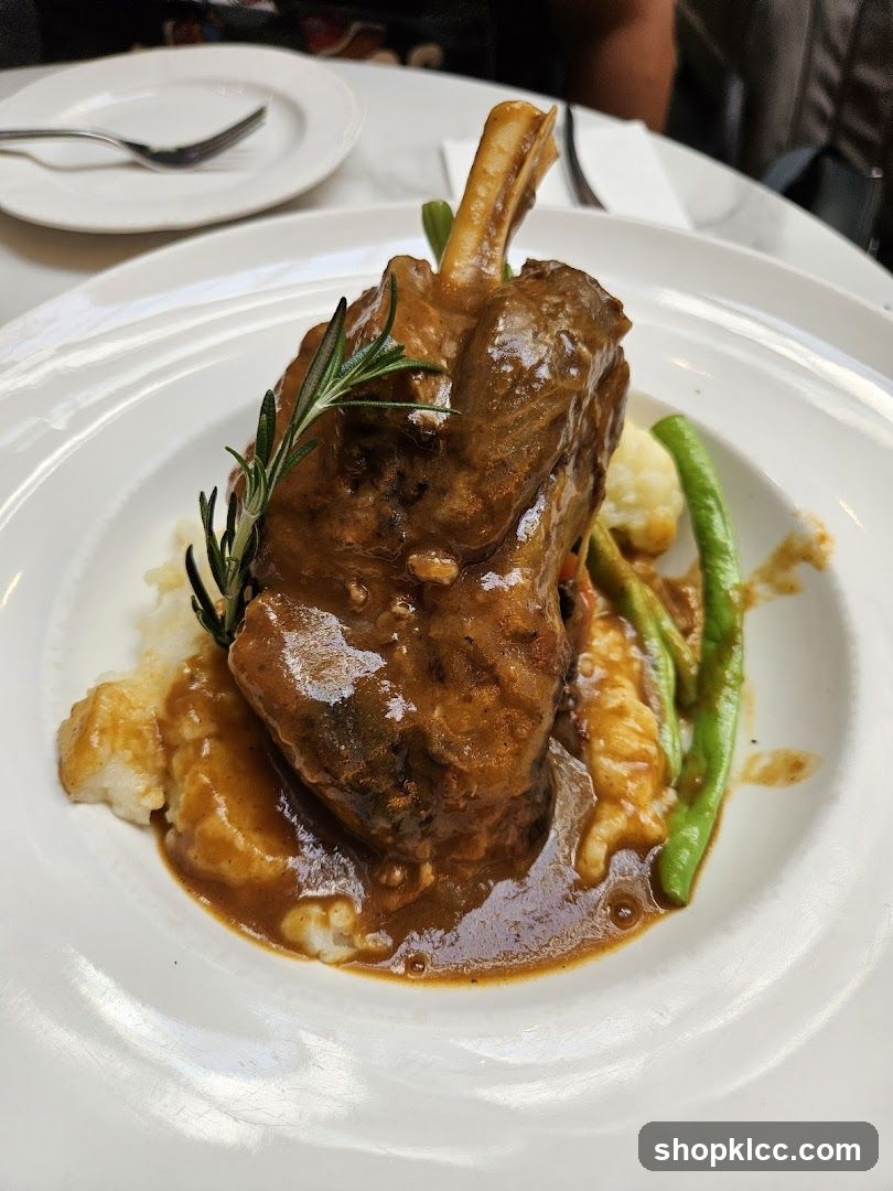 Lamb Shank with Mashed Potatoes and Green Beans