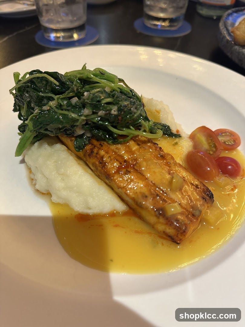 Grilled Fish with Mashed Potatoes and Spinach