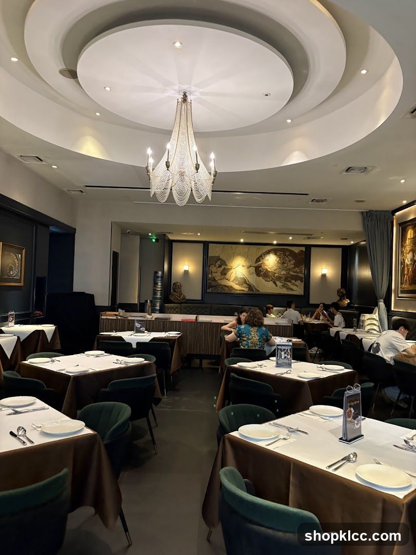 Restaurant Interior with Dining Tables and Chandelier