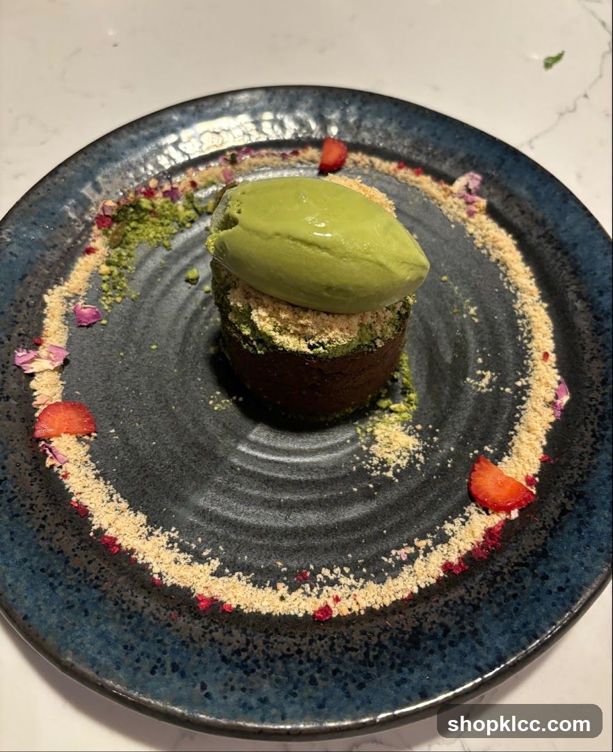 Matcha Dessert on Blue Plate