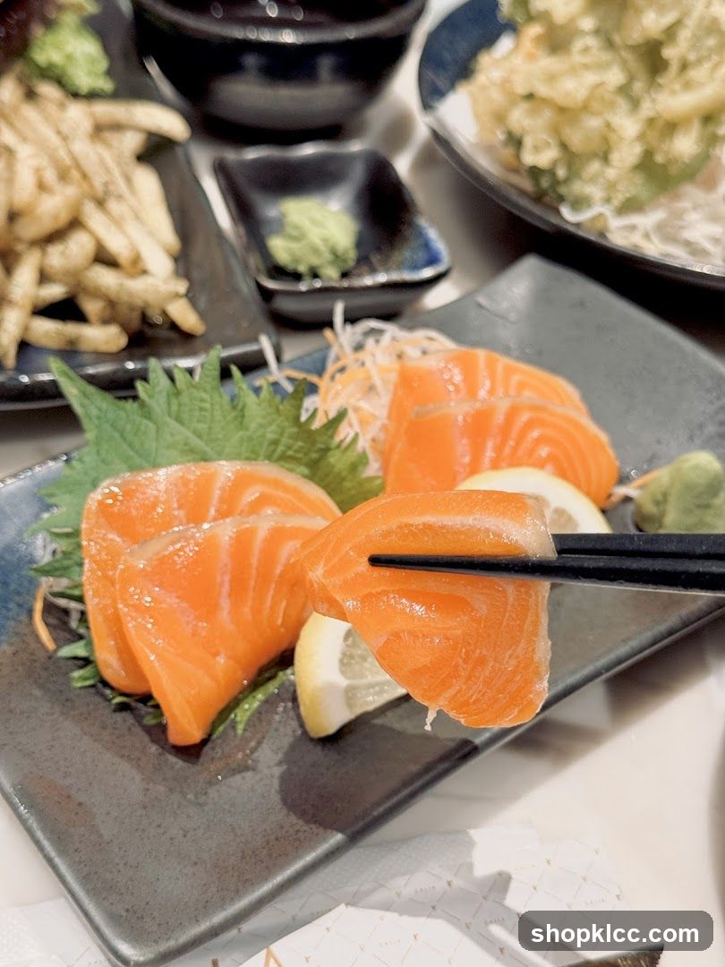 Salmon Sashimi with Chopsticks
