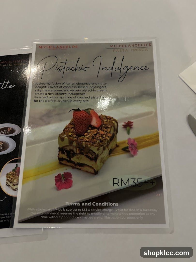 Pistachio Indulgence Menu Card