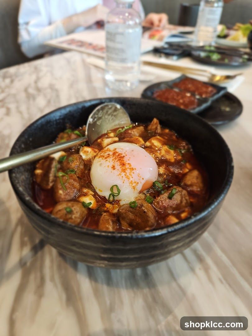 Spicy Meatball Bowl with Poached Egg