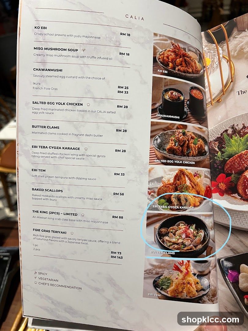 Calia Menu Page