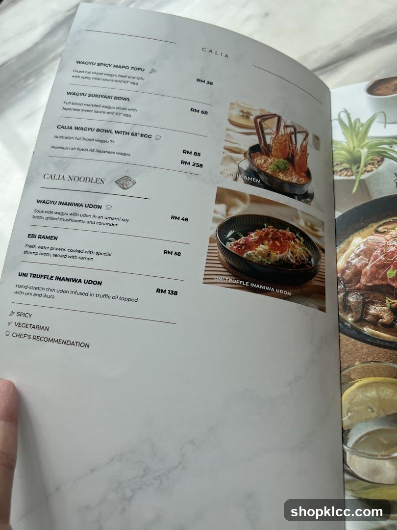 Calia Menu Page
