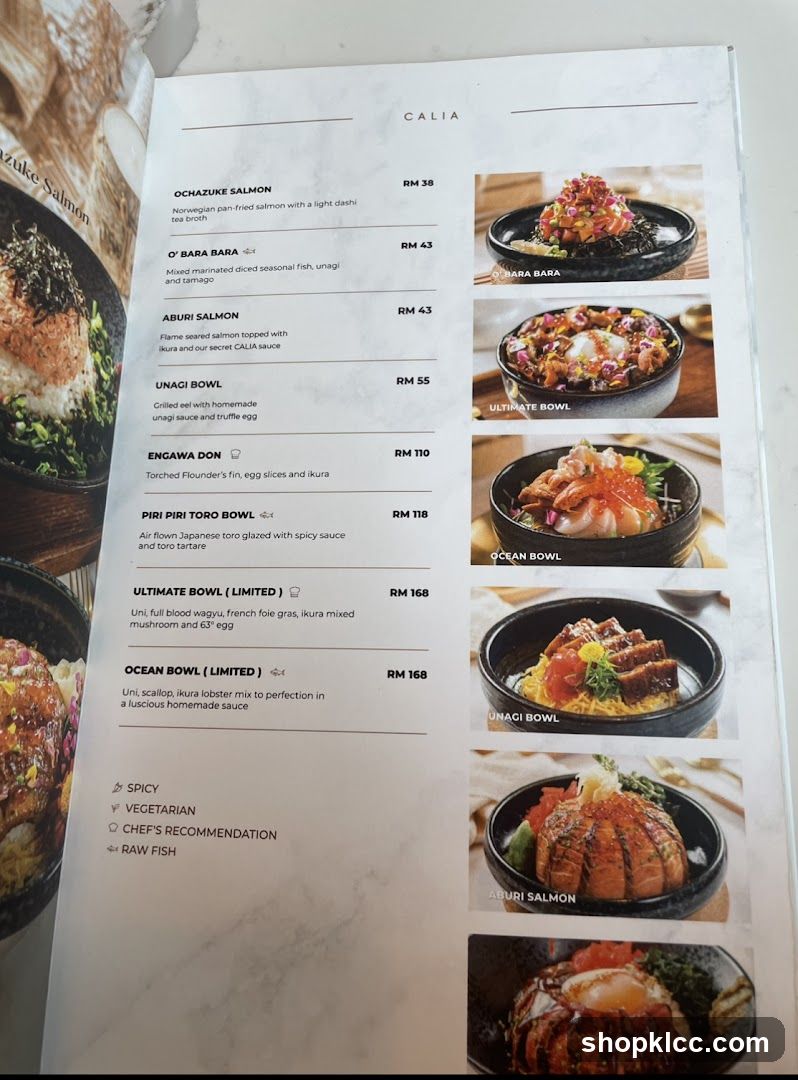 Calia Menu Page