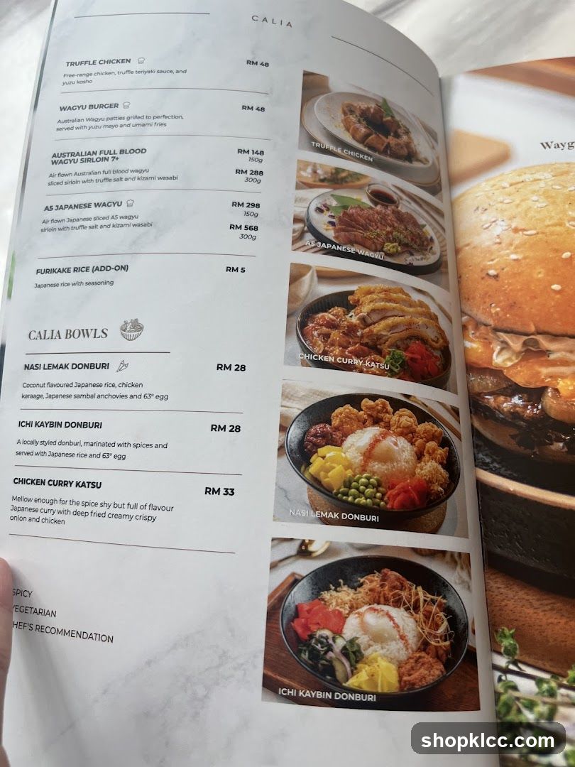 Calia Menu Page