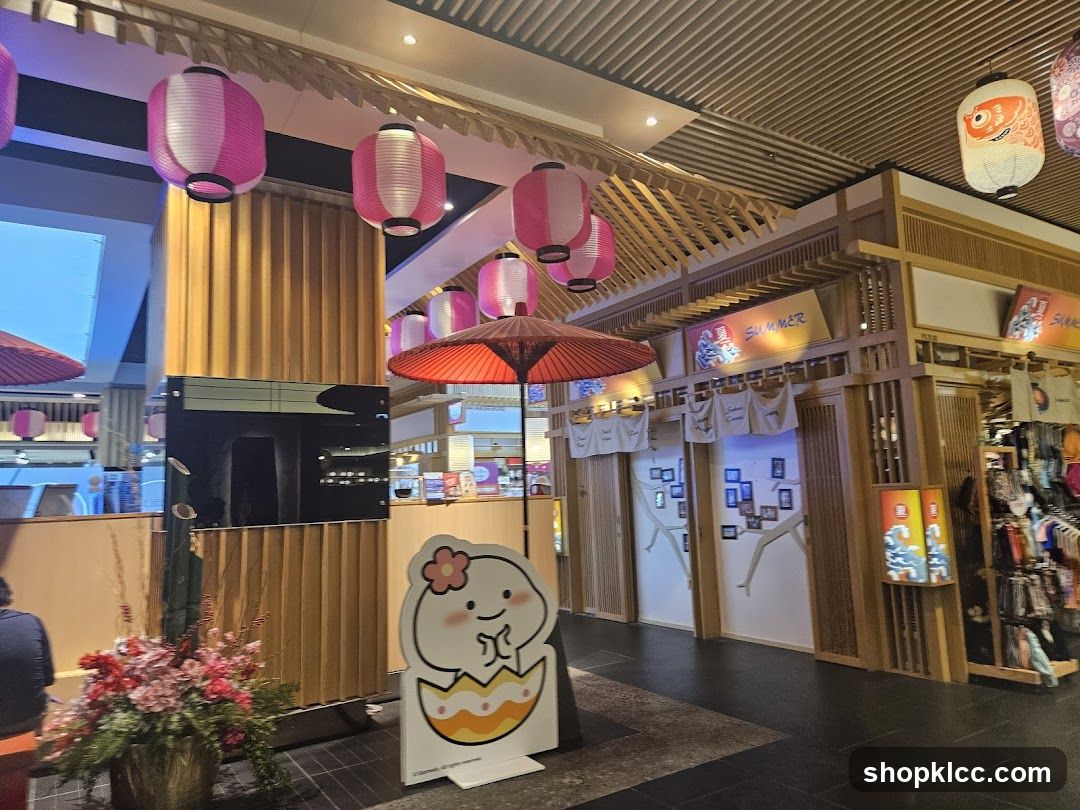 Decorated Mall Interior with Lanterns and Merchandise Display
