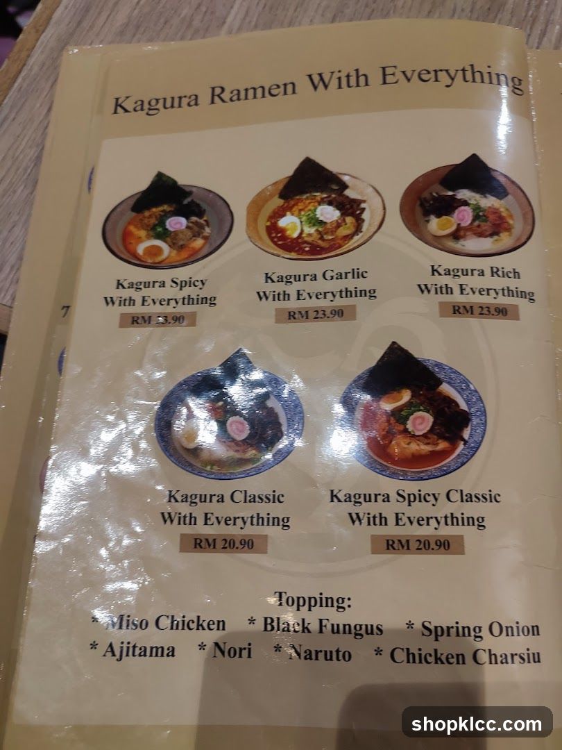 Kagura Ramen Menu
