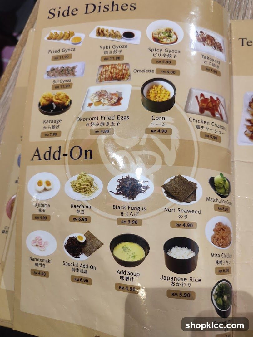 Japanese Side Dishes and Add-Ons Menu