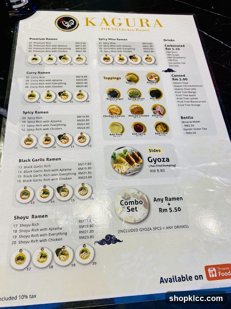 Kagura Tokyo Chicken Ramen Menu