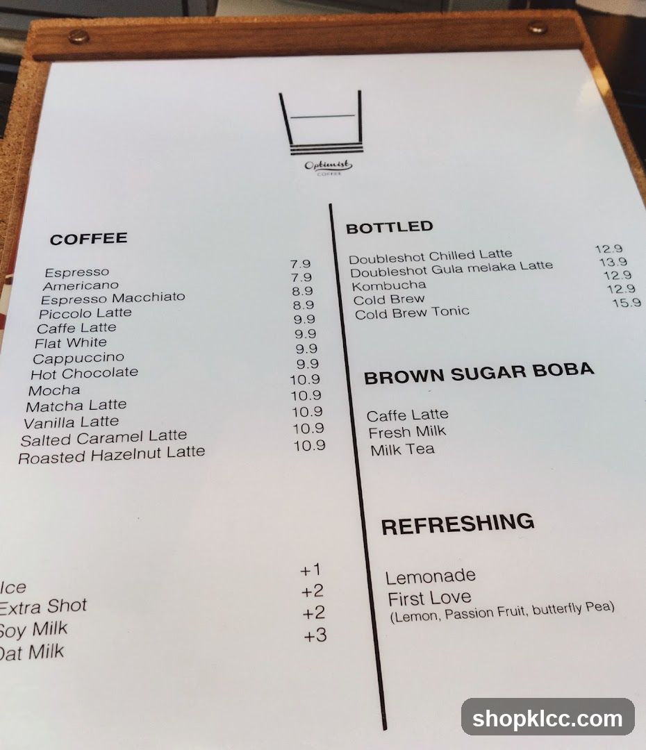 Optimist Coffee Menu