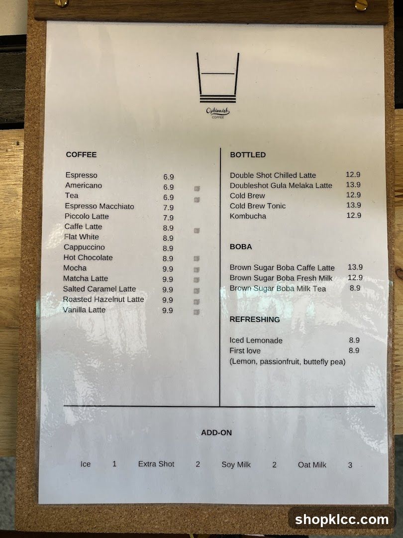 Optimist Coffee Menu
