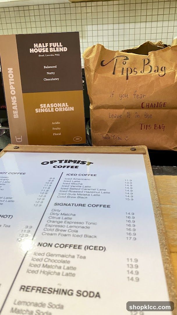 Coffee Shop Menu and Tips Bag