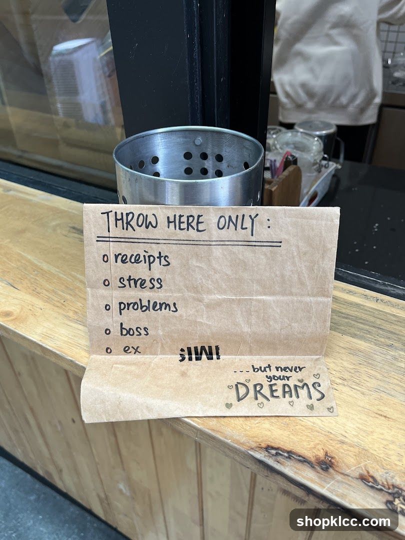 Handwritten note with a list of things to throw away