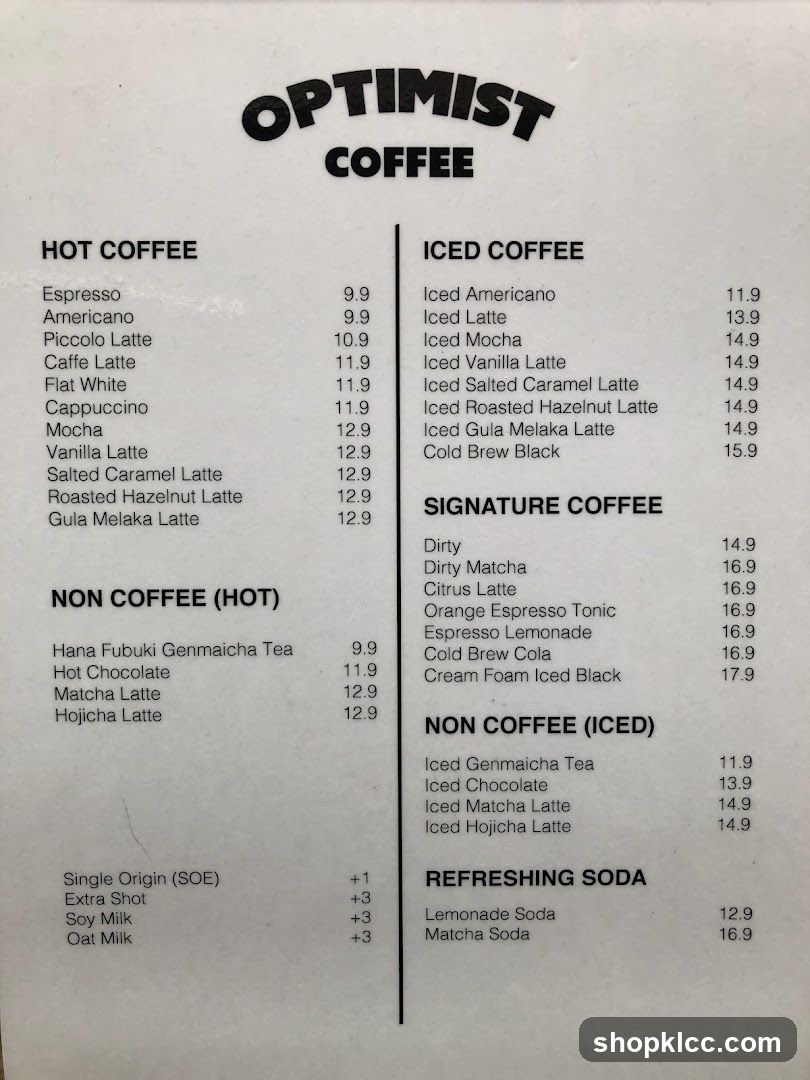 Optimist Coffee Menu