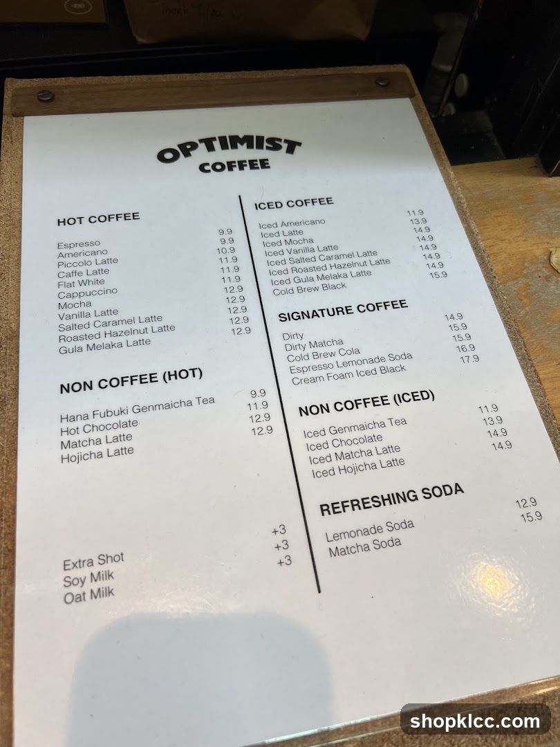 Optimist Coffee Menu