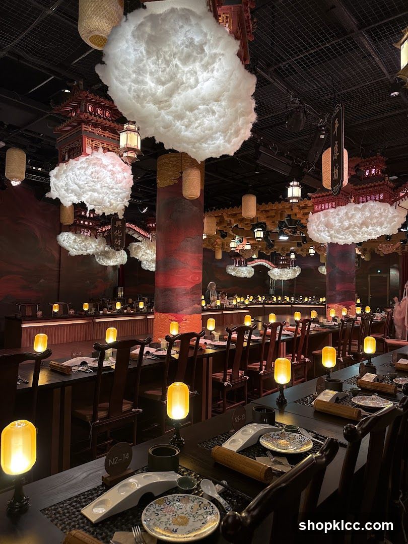 Interior of a Chinese-style restaurant with cloud decorations