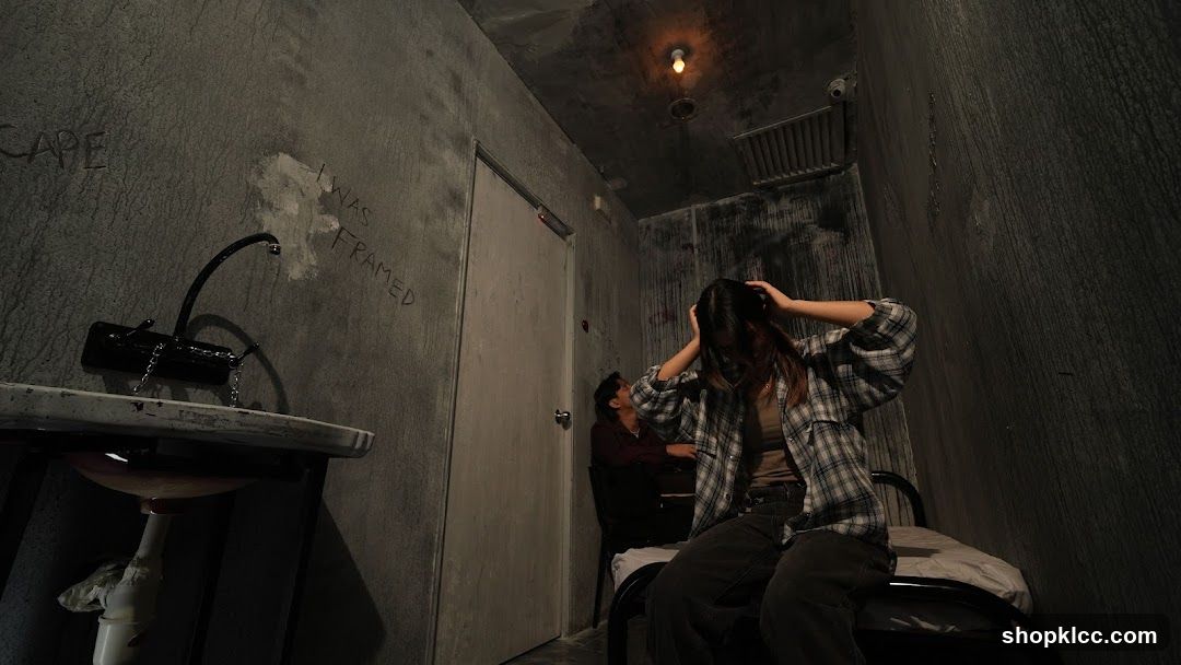 Dramatic Interior Scene with Graffiti and Two Individuals
