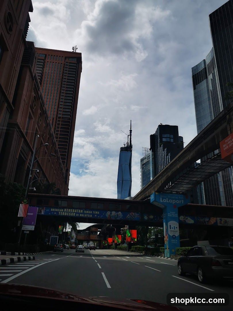 Urban Street View with Elevated Train Track