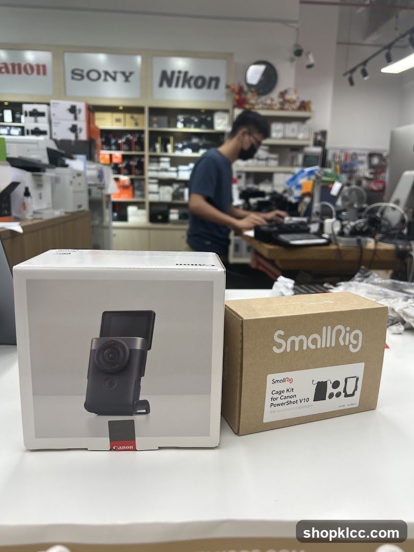 Camera Store Interior with Product Boxes