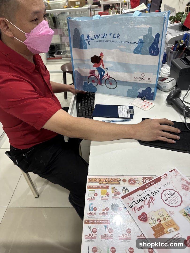 Store Interior with Staff and Promotional Materials