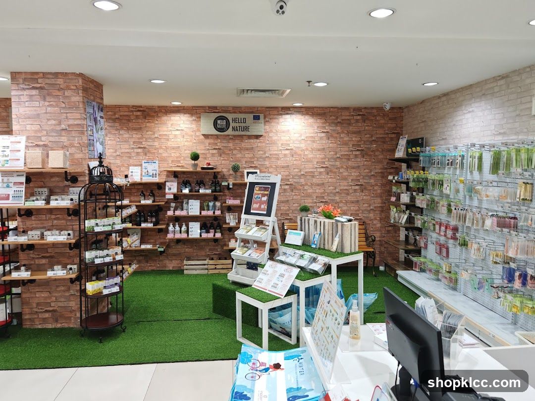 Interior of a retail store with brick walls and product displays