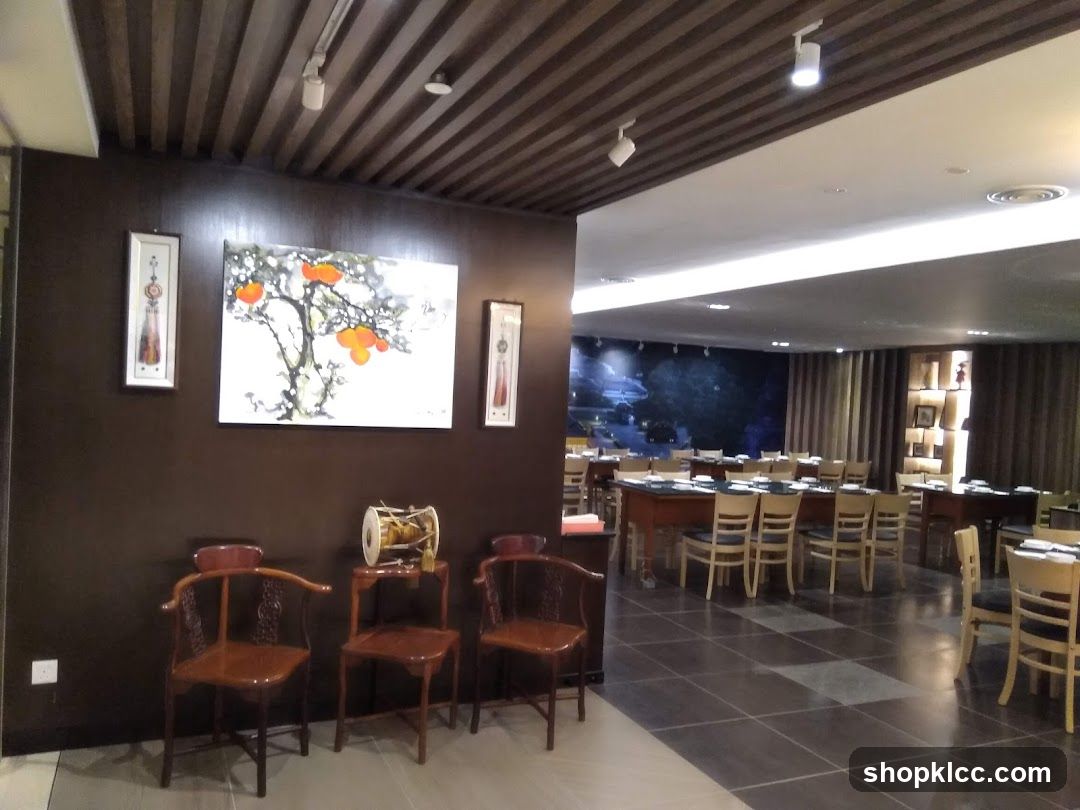 Restaurant Interior with Decorative Wall Art and Seating Area