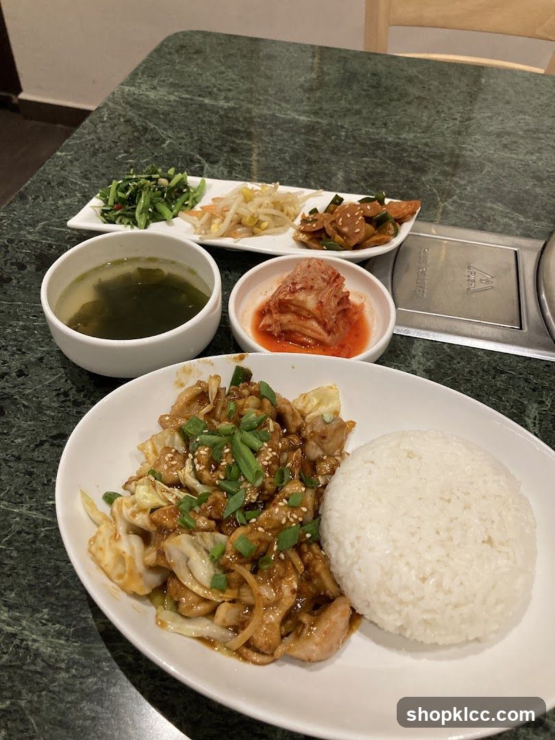 Korean-style meal with rice and side dishes
