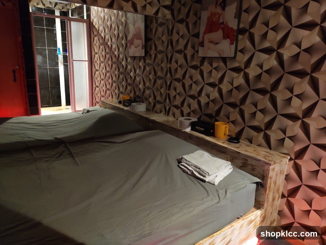 Bedroom Interior with Geometric Wall Design
