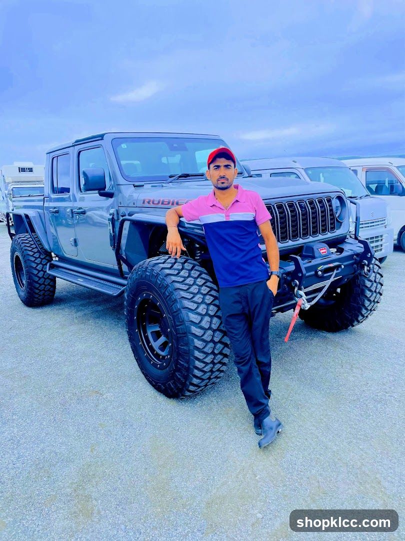 Jeep Gladiator Pickup Truck with Person Standing Beside It