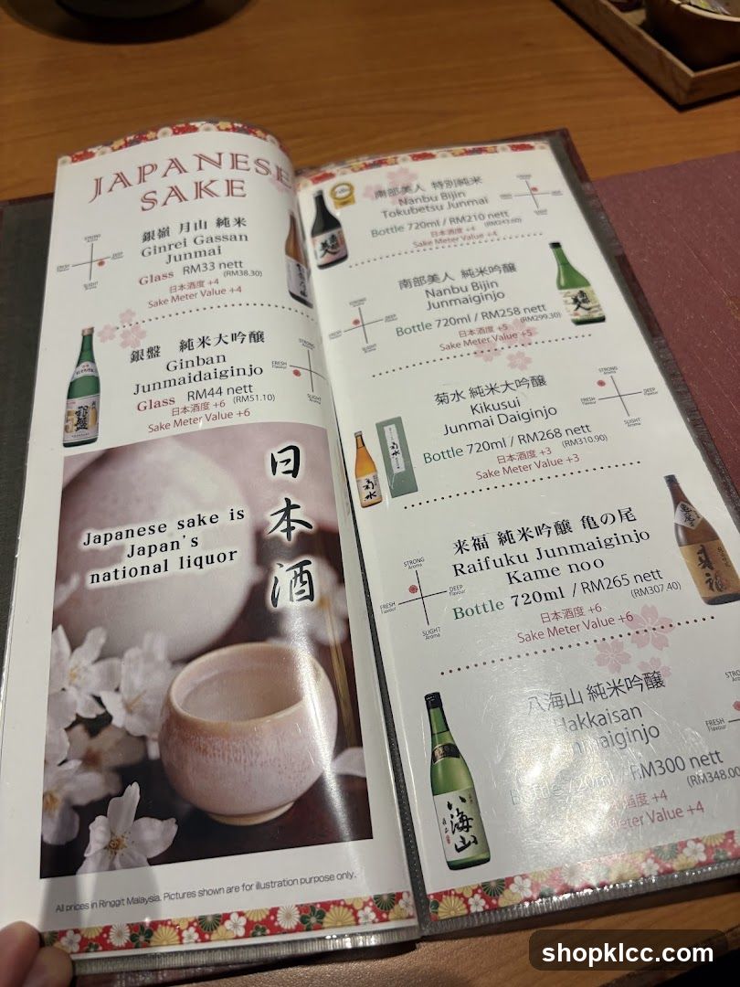Japanese Sake Menu