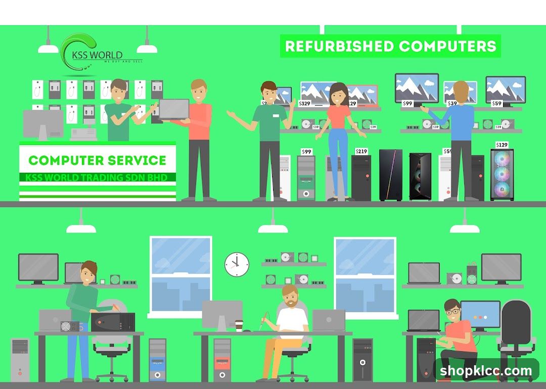 Computer Service and Refurbished Computers Illustration