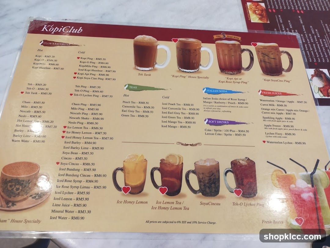 Kopi Club Menu
