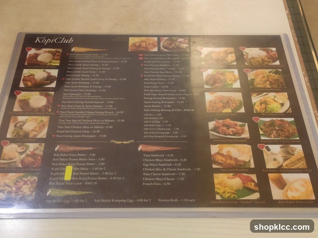Kopi Club Menu