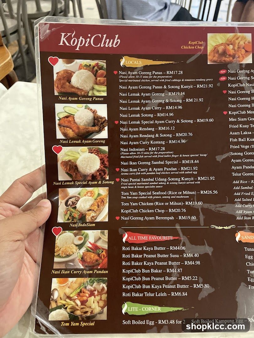 KopiClub Menu