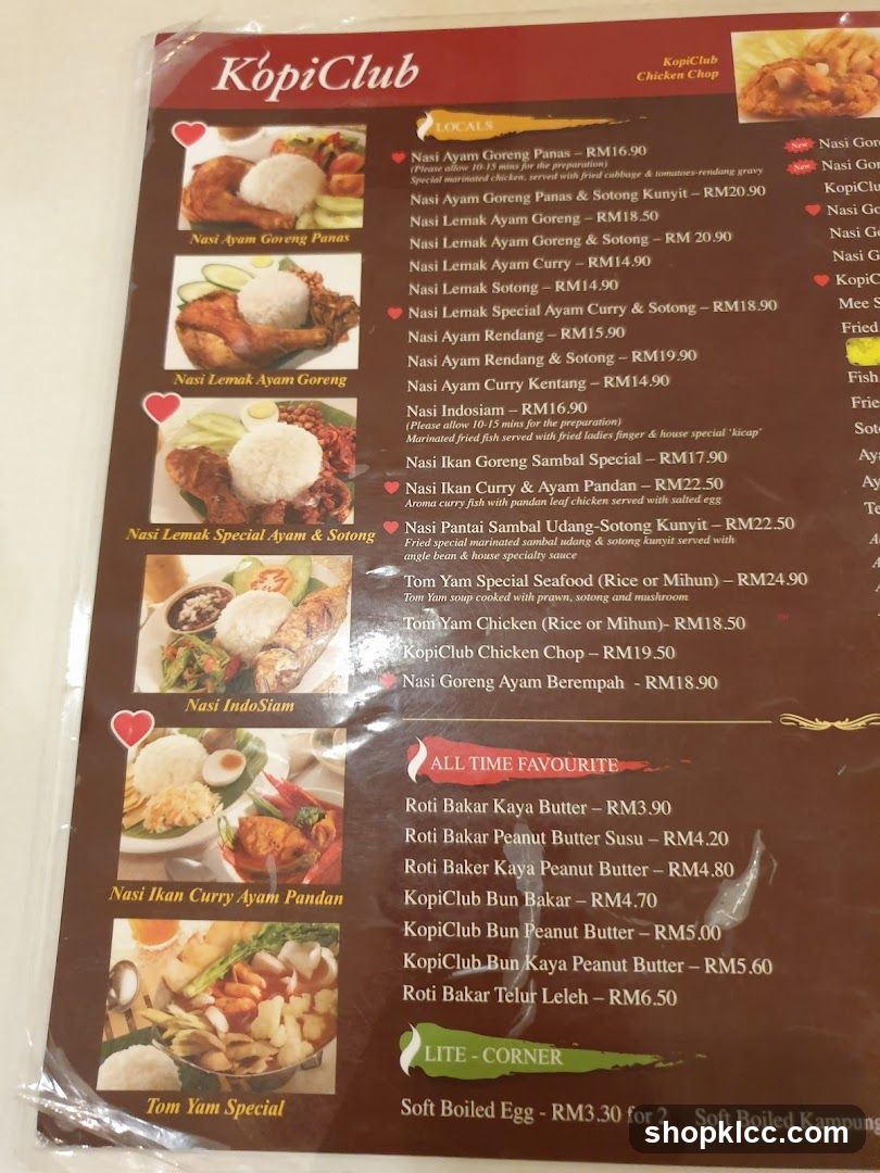 Kopi Club Menu