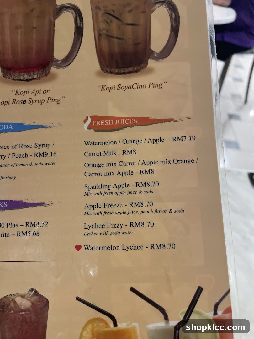 Fresh Juices Menu