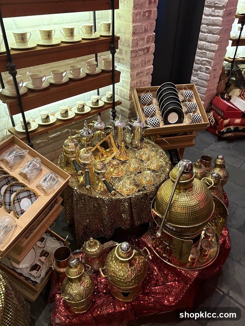 Gold and Silver Tea Set Display