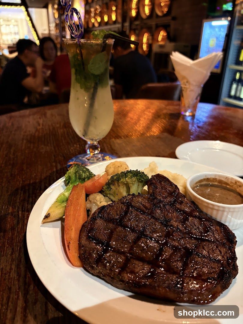 Grilled Steak with Vegetables and Drink