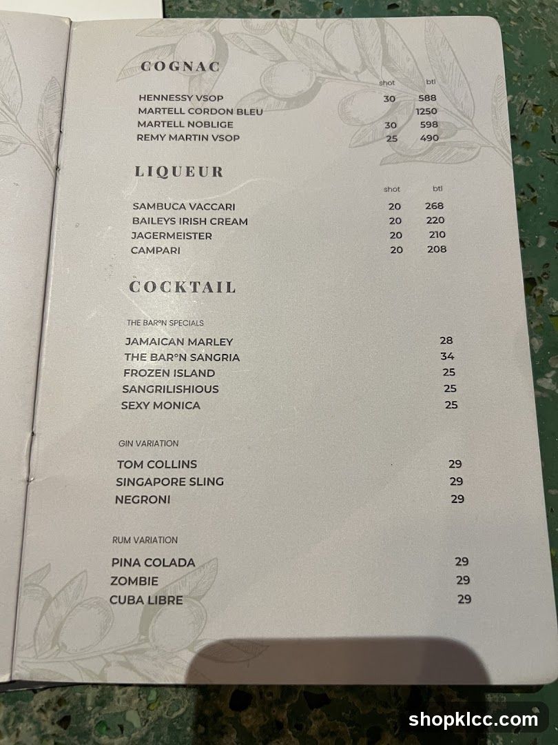 Cognac, Liqueur & Cocktail Menu