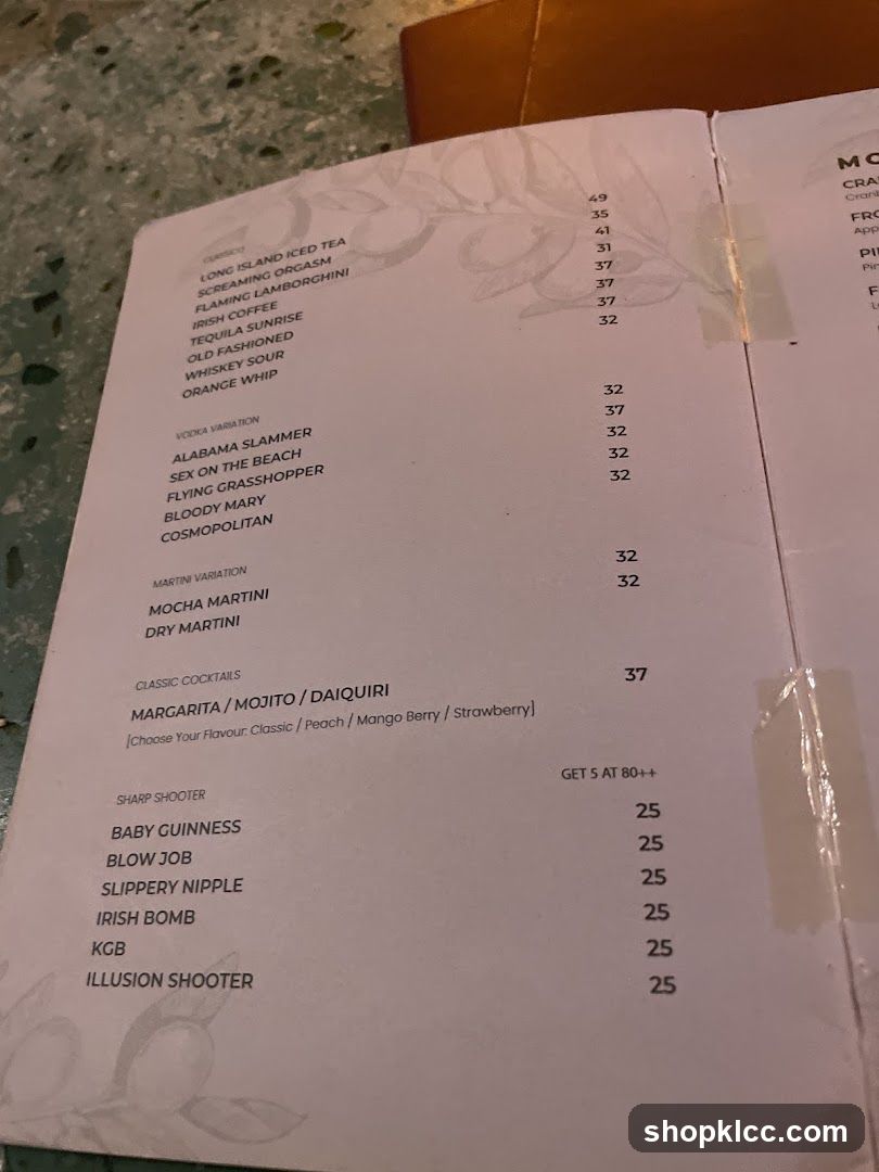 Cocktail Menu Page