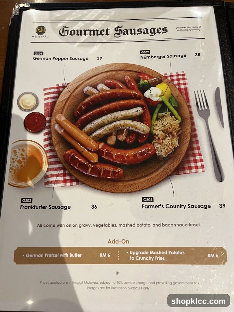 Gourmet Sausages Menu