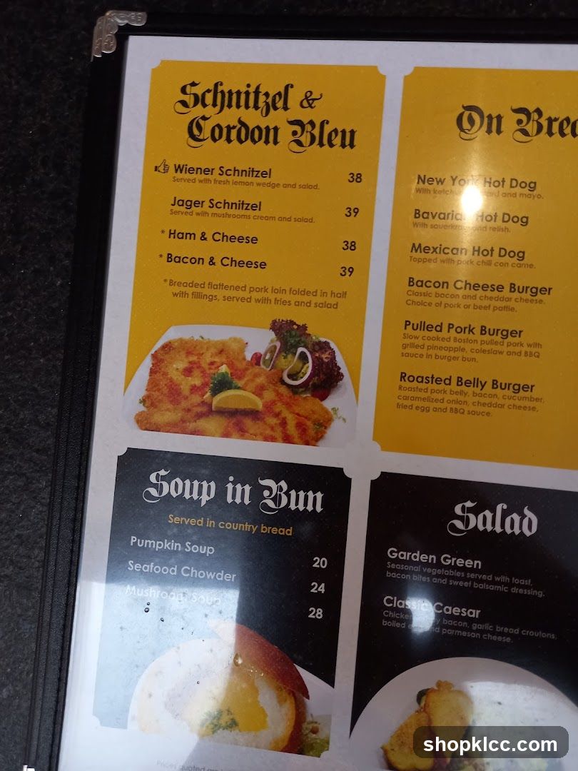 Schnitzel & Cordon Bleu Menu