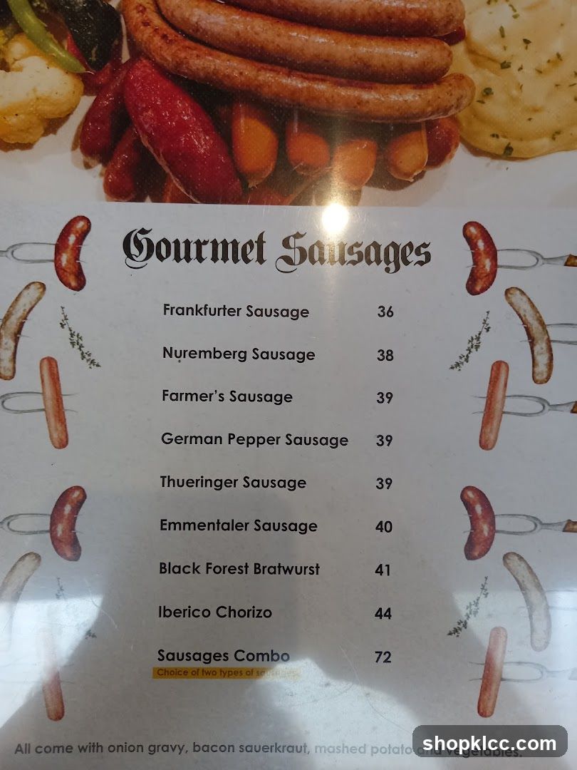 Gourmet Sausages Menu