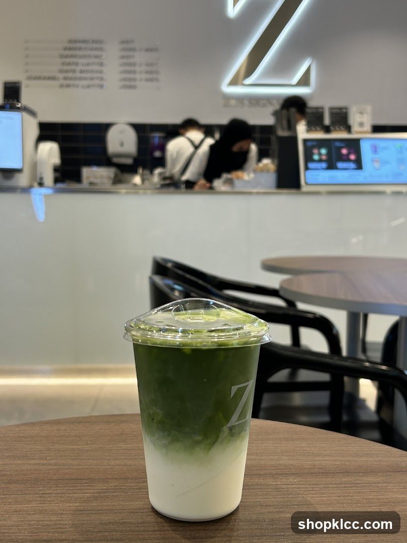Matcha Drink at Cafe Interior