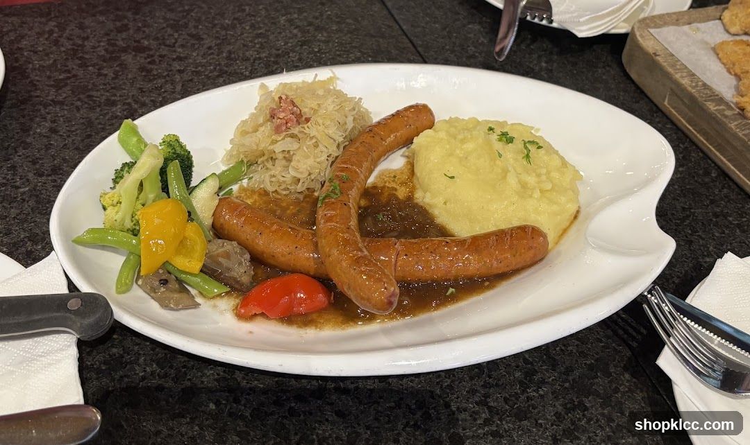 Sausage Platter with Mashed Potatoes and Sauerkraut